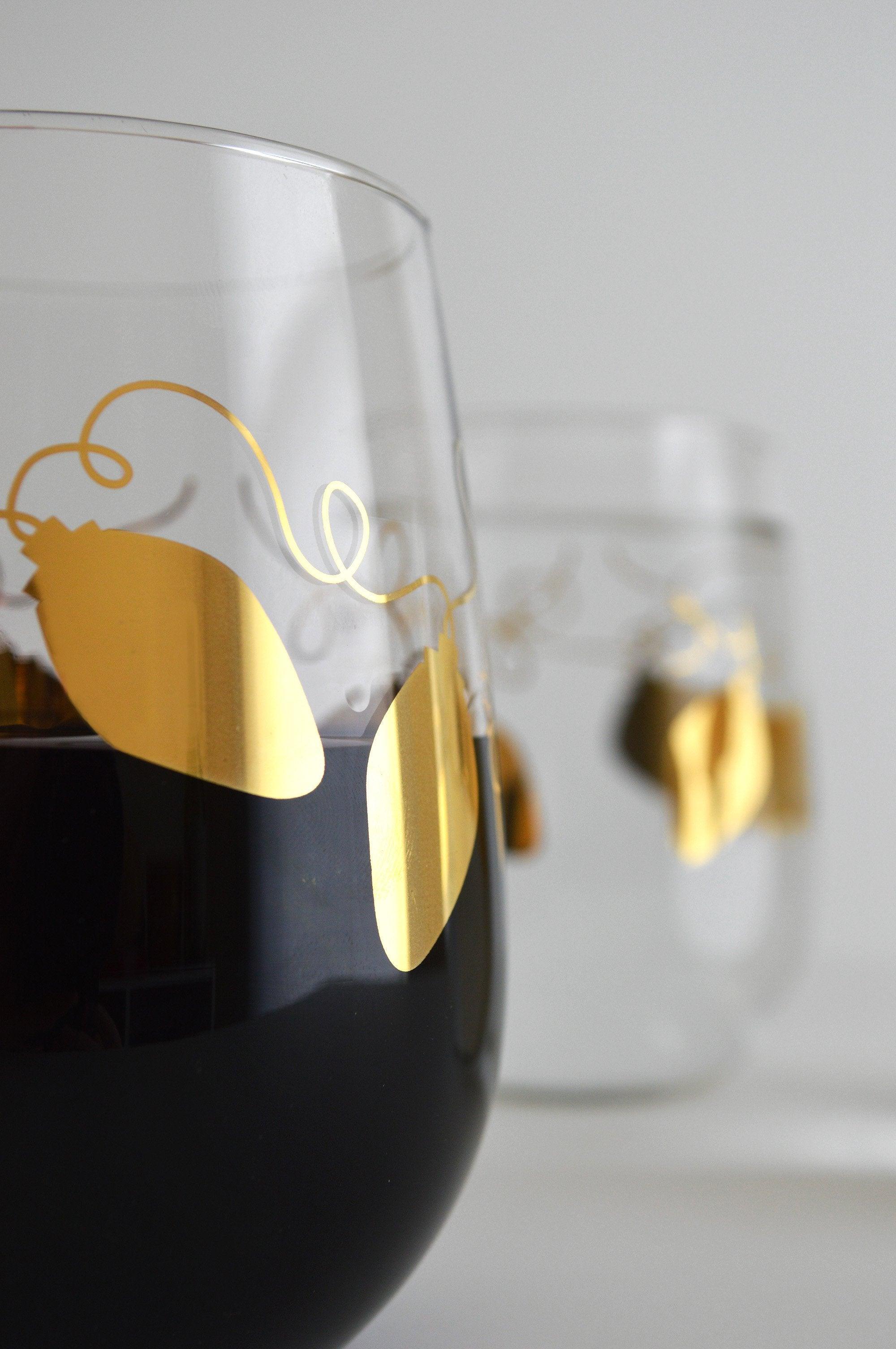 Metallic Gold Retro Christmas Lights Stemless Wine - VirtuousWares:Global