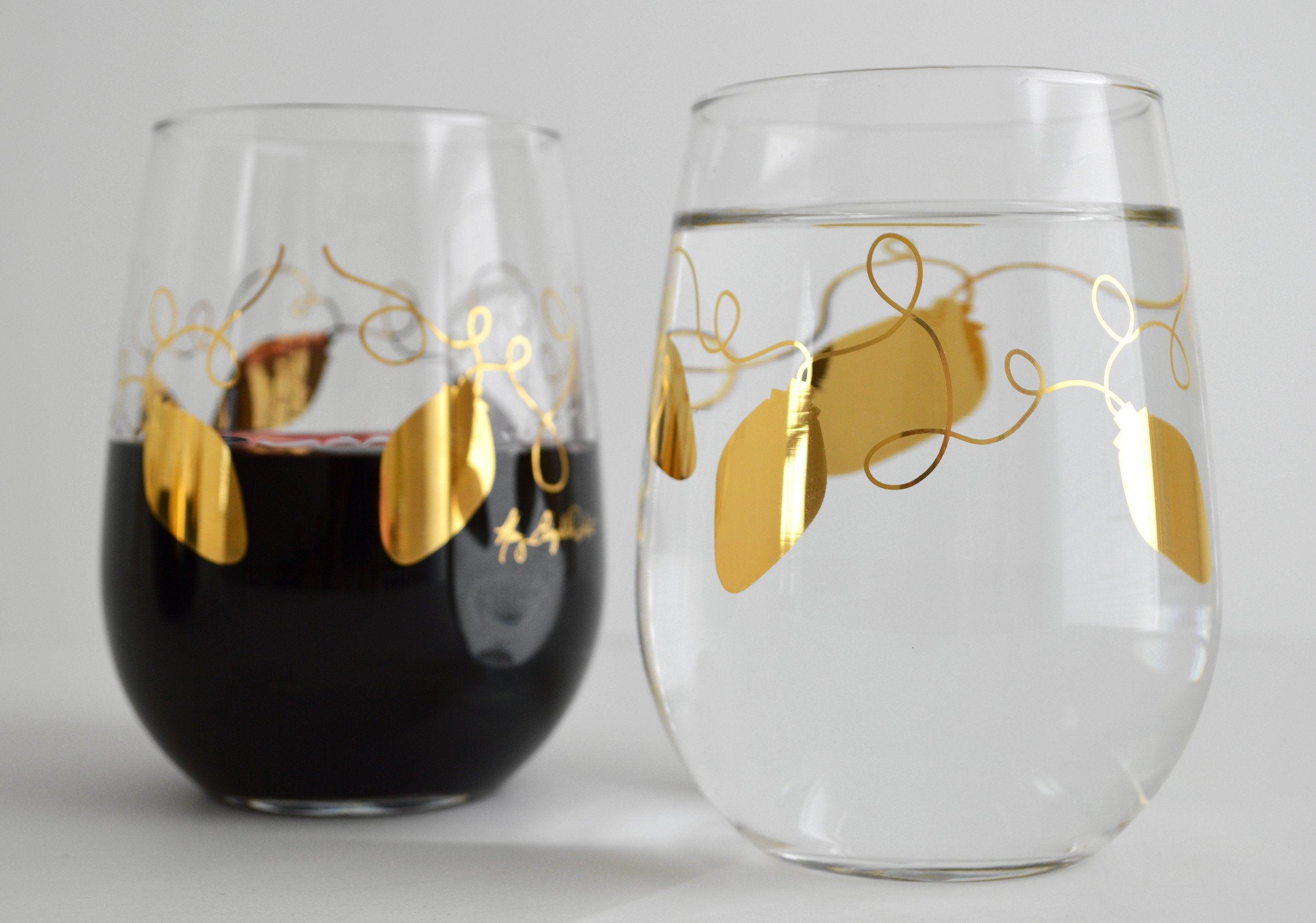 Metallic Gold Retro Christmas Lights Stemless Wine - VirtuousWares:Global