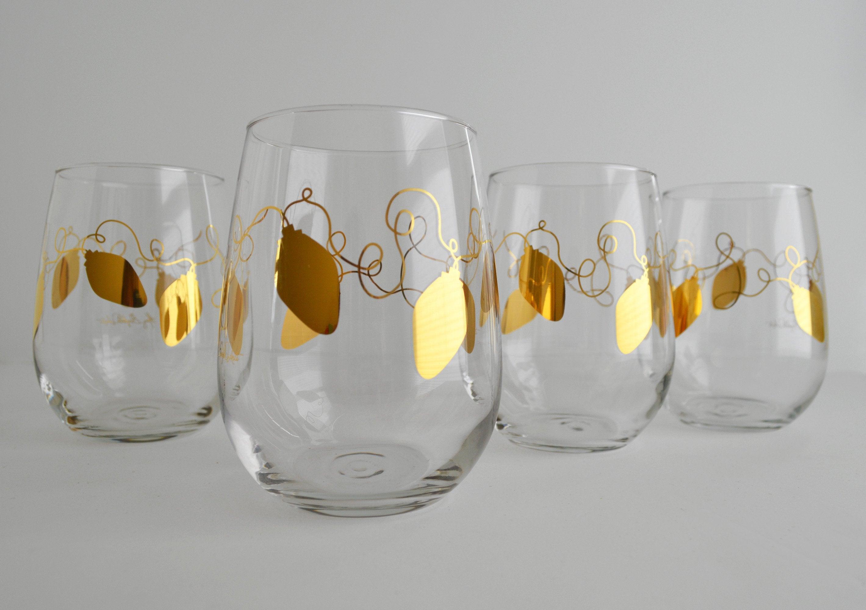 Metallic Gold Retro Christmas Lights Stemless Wine - VirtuousWares:Global