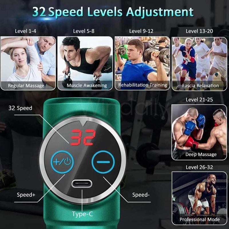 Mini LCD Massage Gun 32 Speed Touch Screen Deep Tissue - VirtuousWares:Global