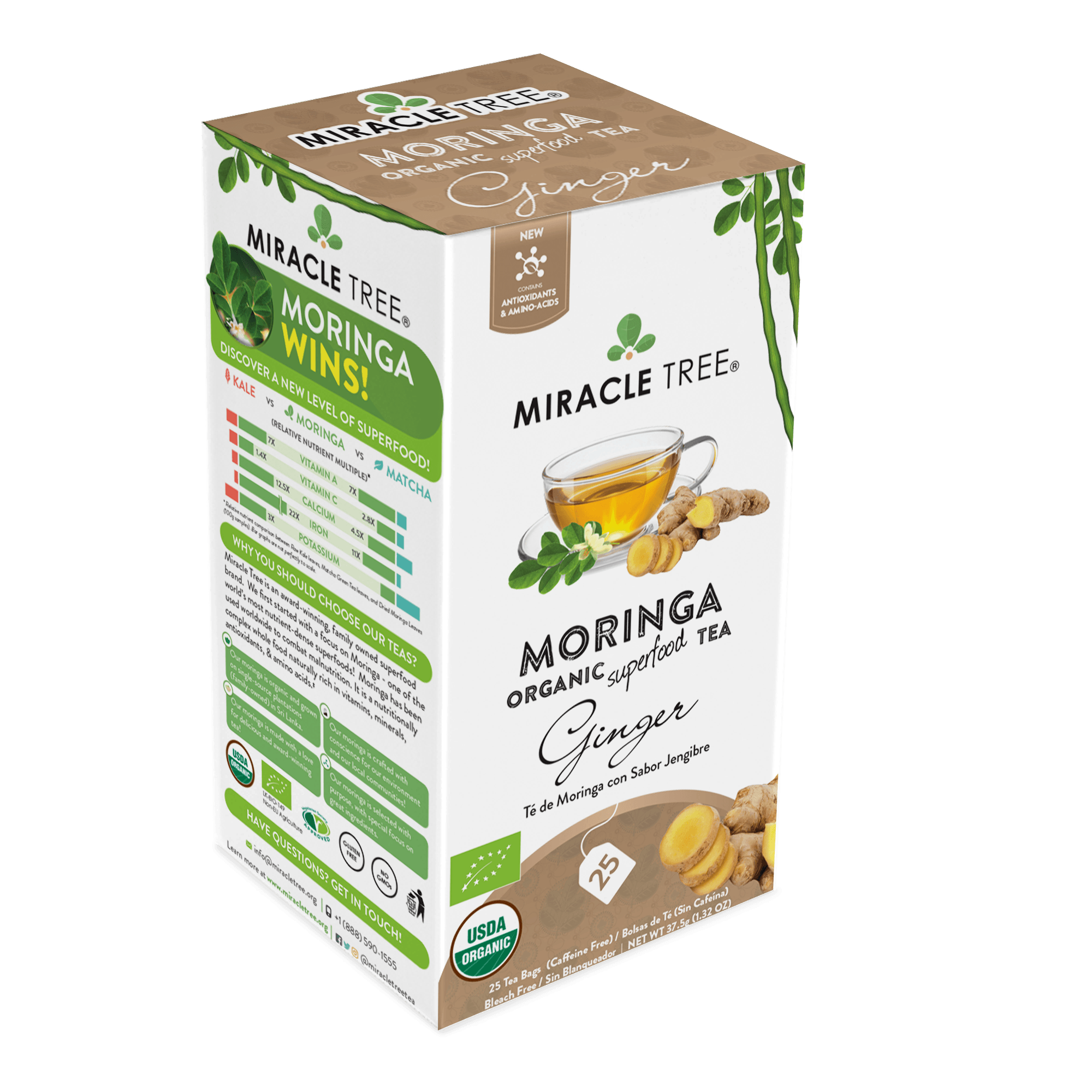 Miracle Tree's Organic Moringa Tea, Ginger - VirtuousWares:Global