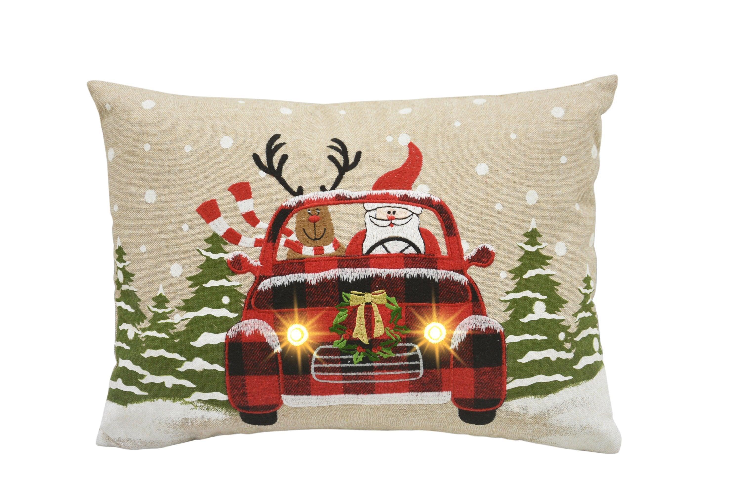 ML18922 Snowy Car By Santa Light Up Pillow 13 by 18'' - VirtuousWares:Global
