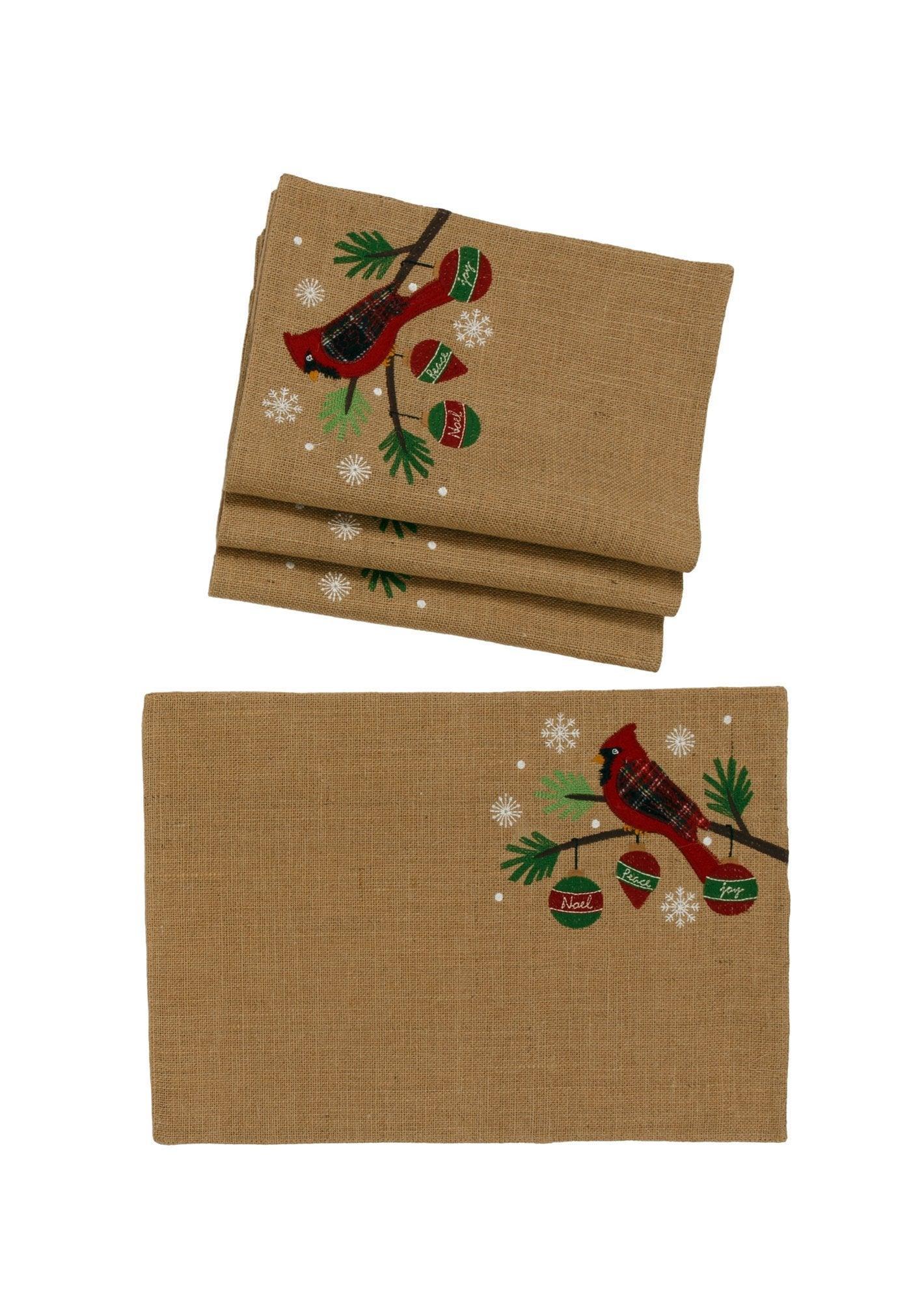 ML18926 Cardinal Noel Peace Joy Jute Placemats, 13''x19'', Set of 4 - VirtuousWares:Global