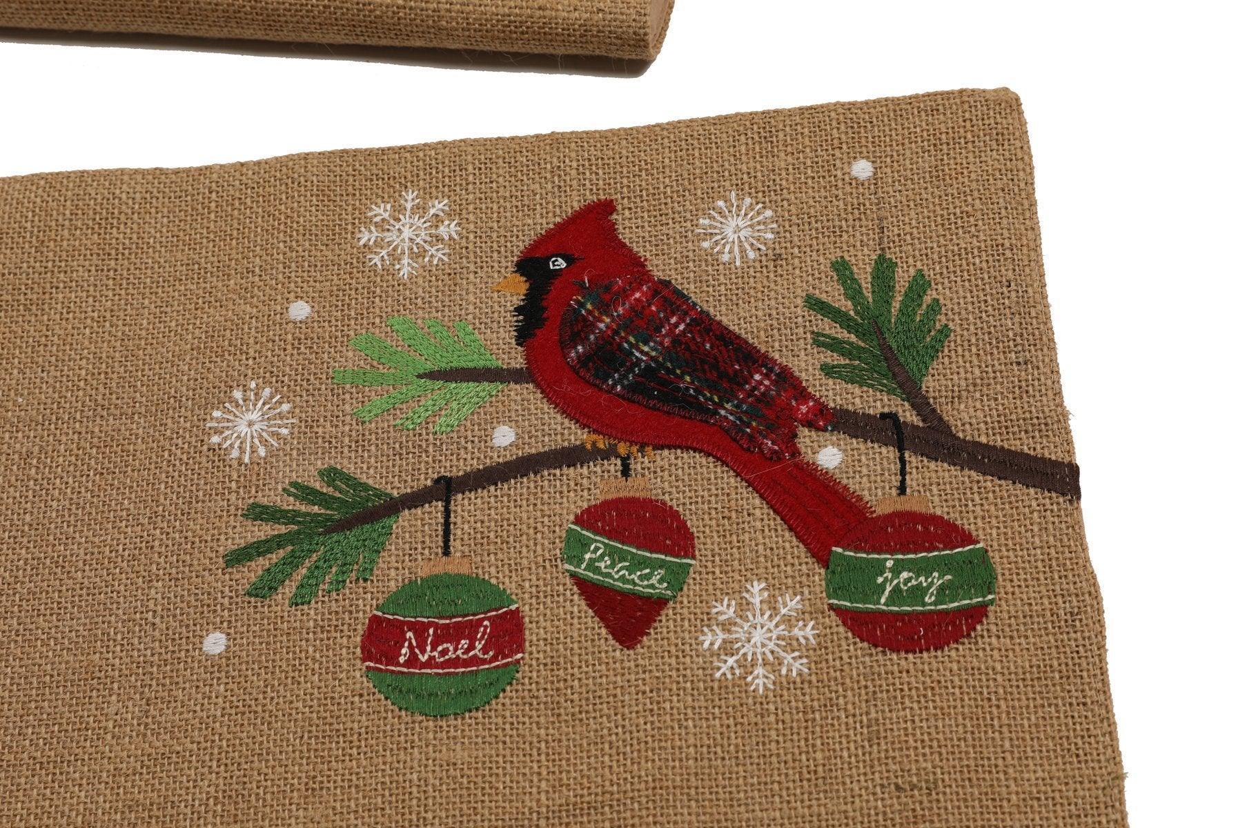 ML18926 Cardinal Noel Peace Joy Jute Placemats, 13''x19'', Set of 4 - VirtuousWares:Global