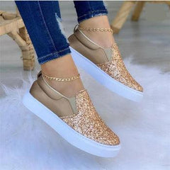 Moccasins Glitter Flat Loafers Shoes For Women Rose Gold/Black/Gold - VirtuousWares:Global