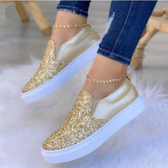 Moccasins Glitter Flat Loafers Shoes For Women Rose Gold/Black/Gold - VirtuousWares:Global