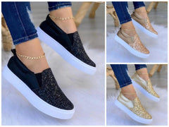 Moccasins Glitter Flat Loafers Shoes For Women Rose Gold/Black/Gold - VirtuousWares:Global