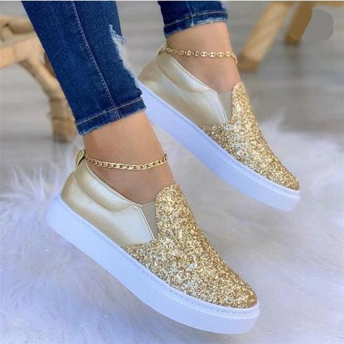 Moccasins Glitter Flat Loafers Shoes For Women Rose Gold/Black/Gold - VirtuousWares:Global