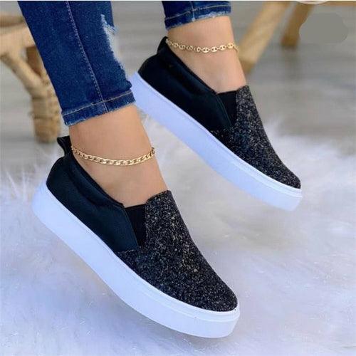 Moccasins Glitter Flat Loafers Shoes For Women Rose Gold/Black/Gold - VirtuousWares:Global