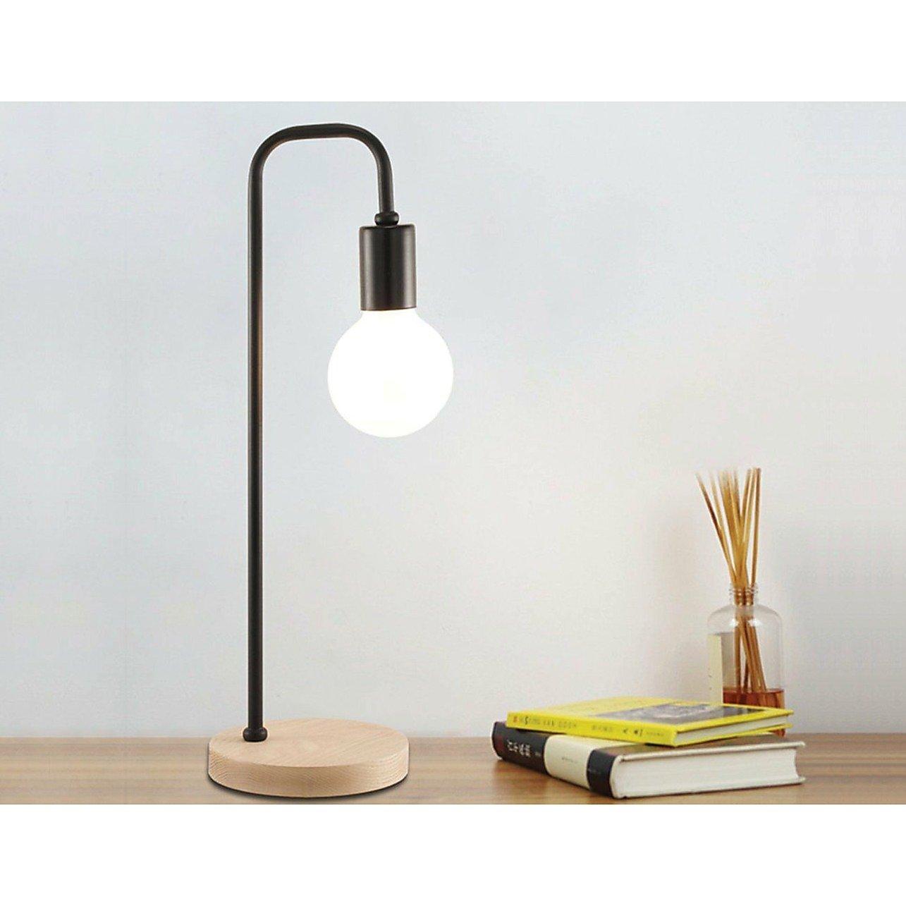 Modern Black Table Lamp Desk Light Timber Base Bedside Bedroom - VirtuousWares:Global