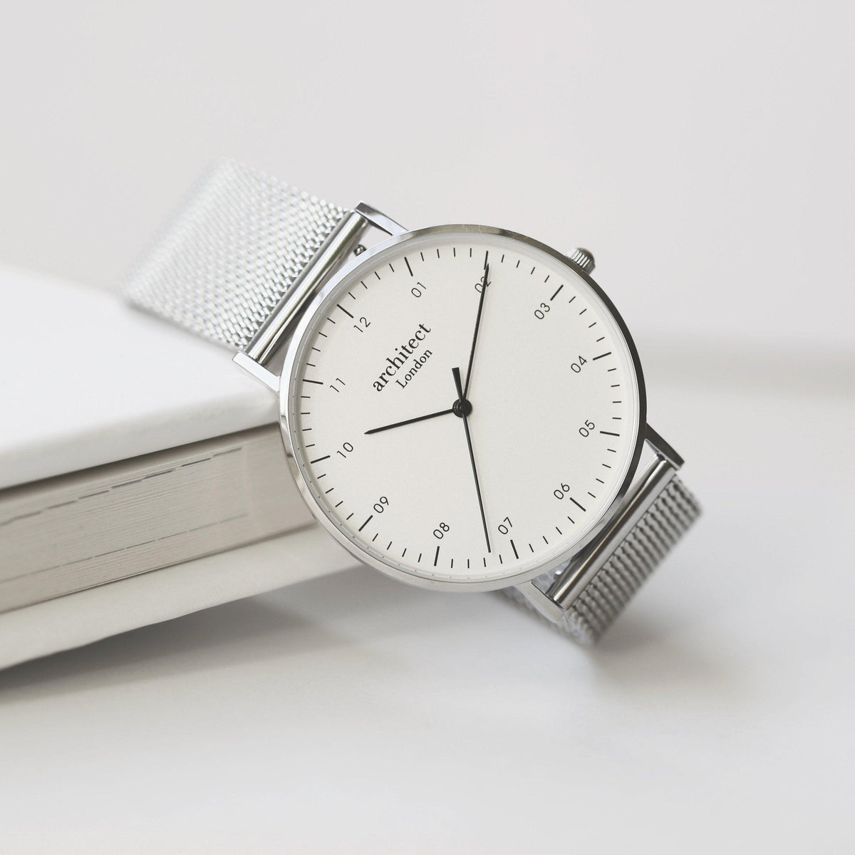 Modern Font Engraving - Men's Architect Zephyr + Steel Silver Mesh - VirtuousWares:Global