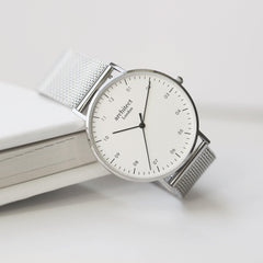 Modern Font Engraving - Men's Architect Zephyr + Steel Silver Mesh - VirtuousWares:Global