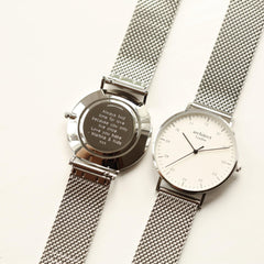 Modern Font Engraving - Men's Architect Zephyr + Steel Silver Mesh - VirtuousWares:Global