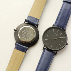 Modern Font Engraving - Men's Minimalist Watch + Admiral Blue Strap - VirtuousWares:Global