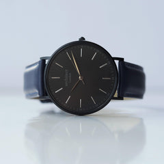 Modern Font Engraving - Men's Minimalist Watch + Admiral Blue Strap - VirtuousWares:Global