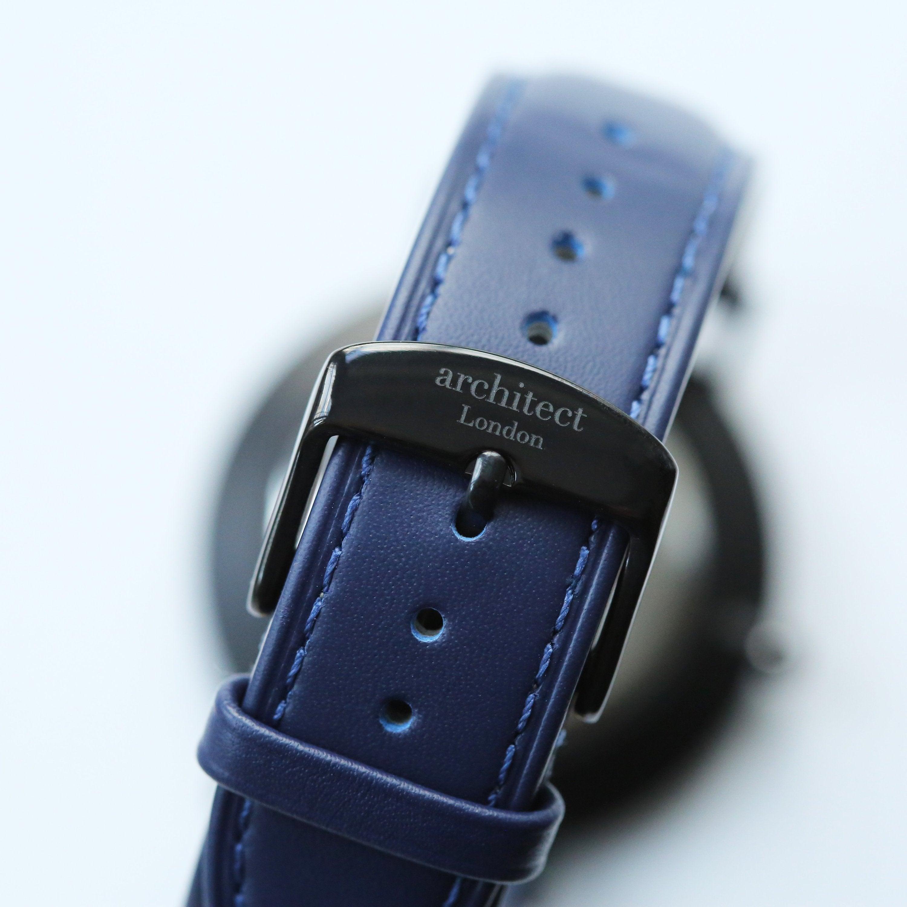 Modern Font Engraving - Men's Minimalist Watch + Admiral Blue Strap - VirtuousWares:Global