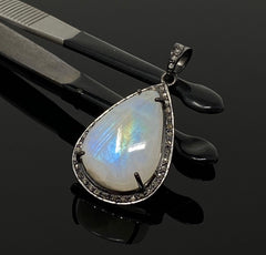 Moonstone Pendant, Gemstone Pendant, Diamond Pendant, Pave Diamond - VirtuousWares:Global