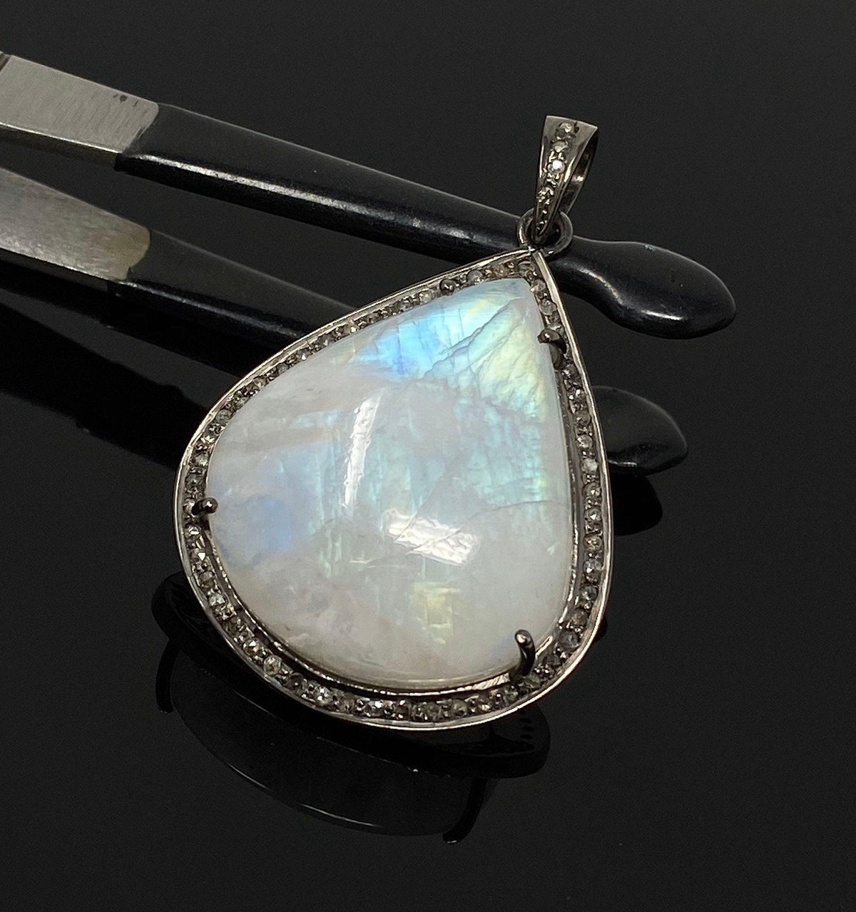 Moonstone Pendant, Gemstone Pendant, Diamond Pendant, Pave Diamond - VirtuousWares:Global