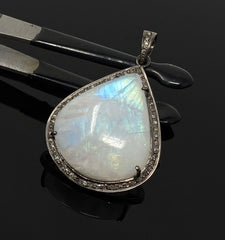 Moonstone Pendant, Gemstone Pendant, Diamond Pendant, Pave Diamond - VirtuousWares:Global