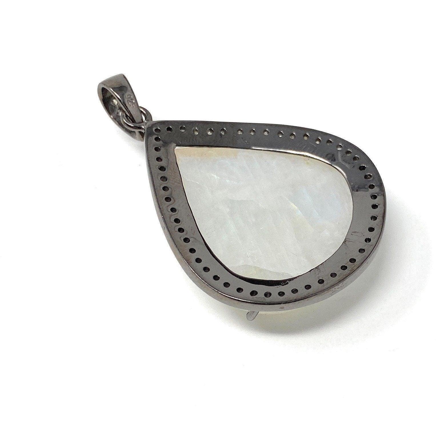 Moonstone Pendant, Gemstone Pendant, Diamond Pendant, Pave Diamond - VirtuousWares:Global