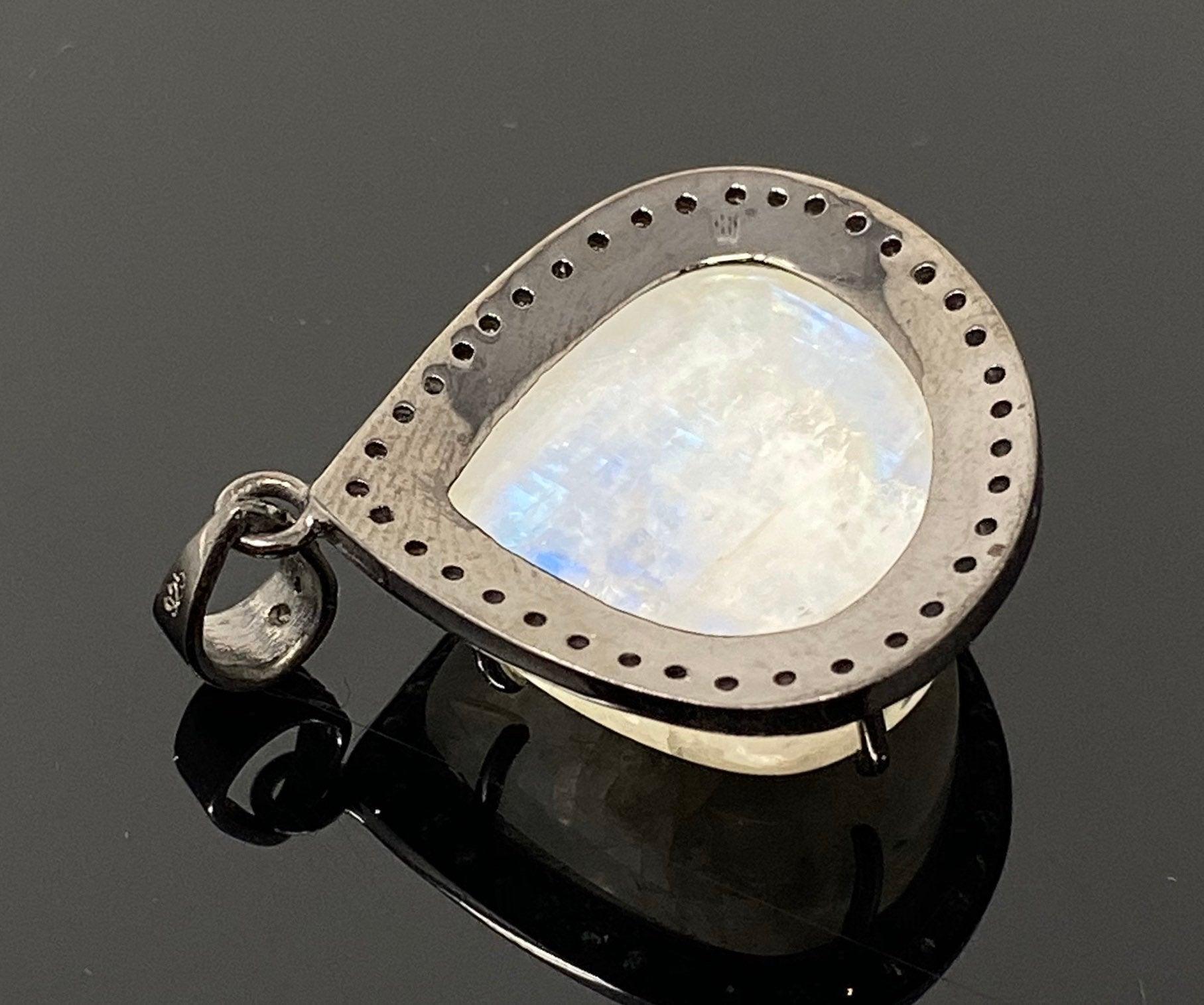 Moonstone Pendant, Gemstone Pendant, Diamond Pendant, Pave Diamond - VirtuousWares:Global