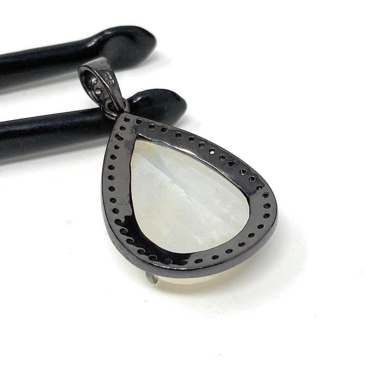 Moonstone Pendant, Gemstone Pendant, Diamond Pendant, Pave Diamond - VirtuousWares:Global