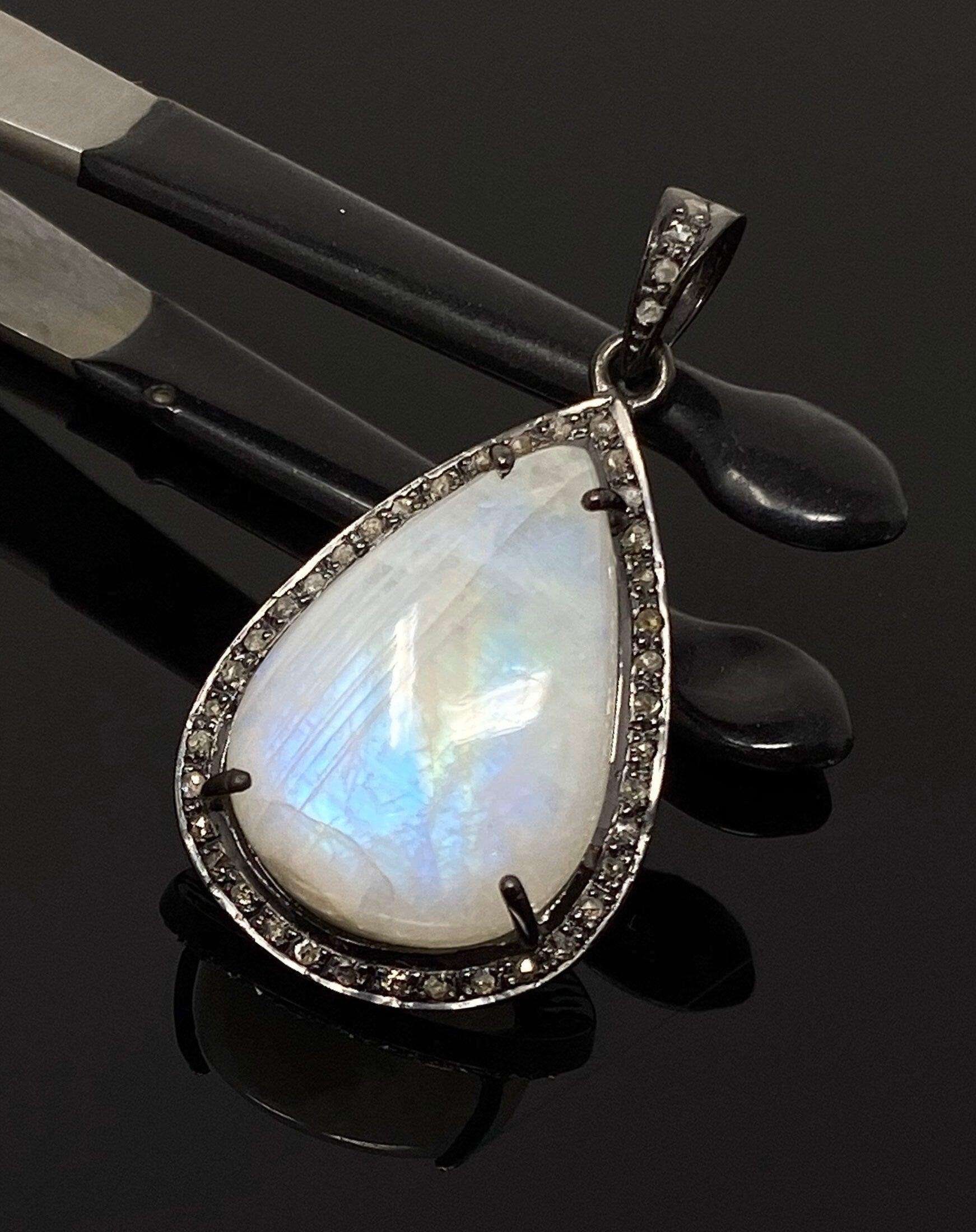 Moonstone Pendant, Gemstone Pendant, Diamond Pendant, Pave Diamond - VirtuousWares:Global