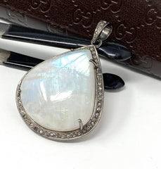 Moonstone Pendant, Gemstone Pendant, Diamond Pendant, Pave Diamond - VirtuousWares:Global