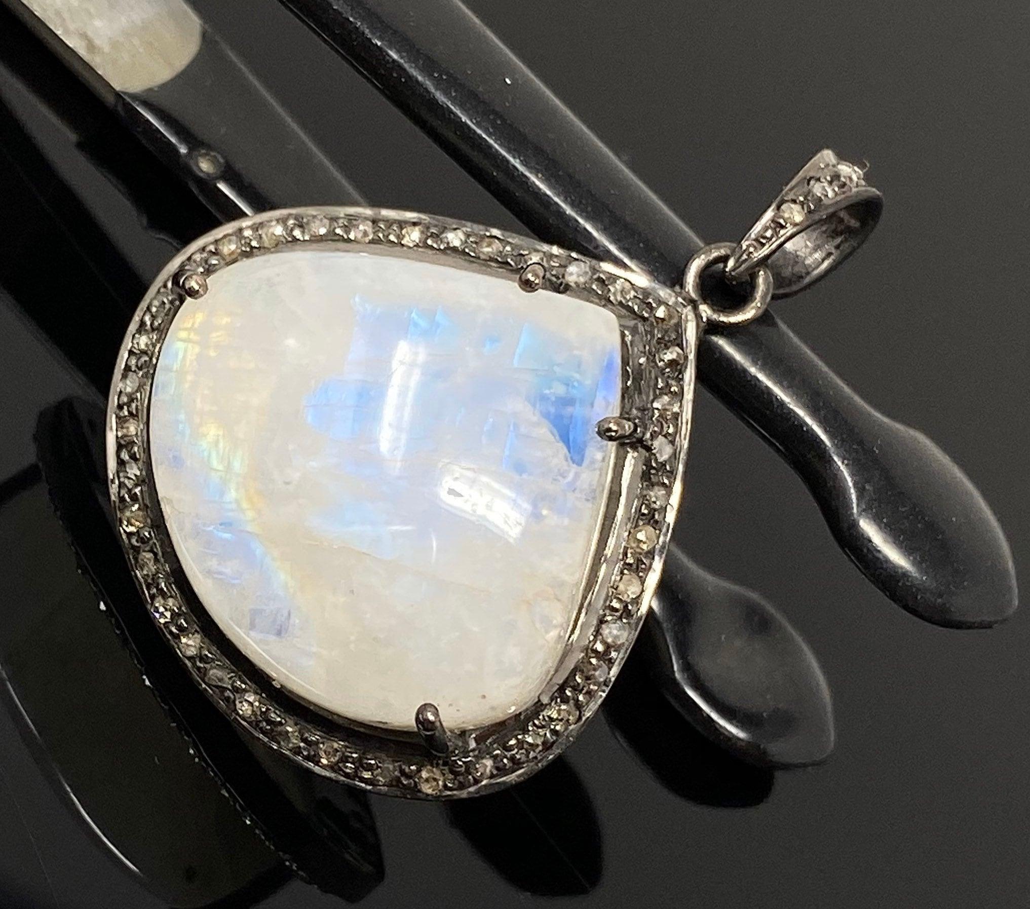 Moonstone Pendant, Gemstone Pendant, Diamond Pendant, Pave Diamond - VirtuousWares:Global