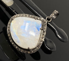 Moonstone Pendant, Gemstone Pendant, Diamond Pendant, Pave Diamond - VirtuousWares:Global