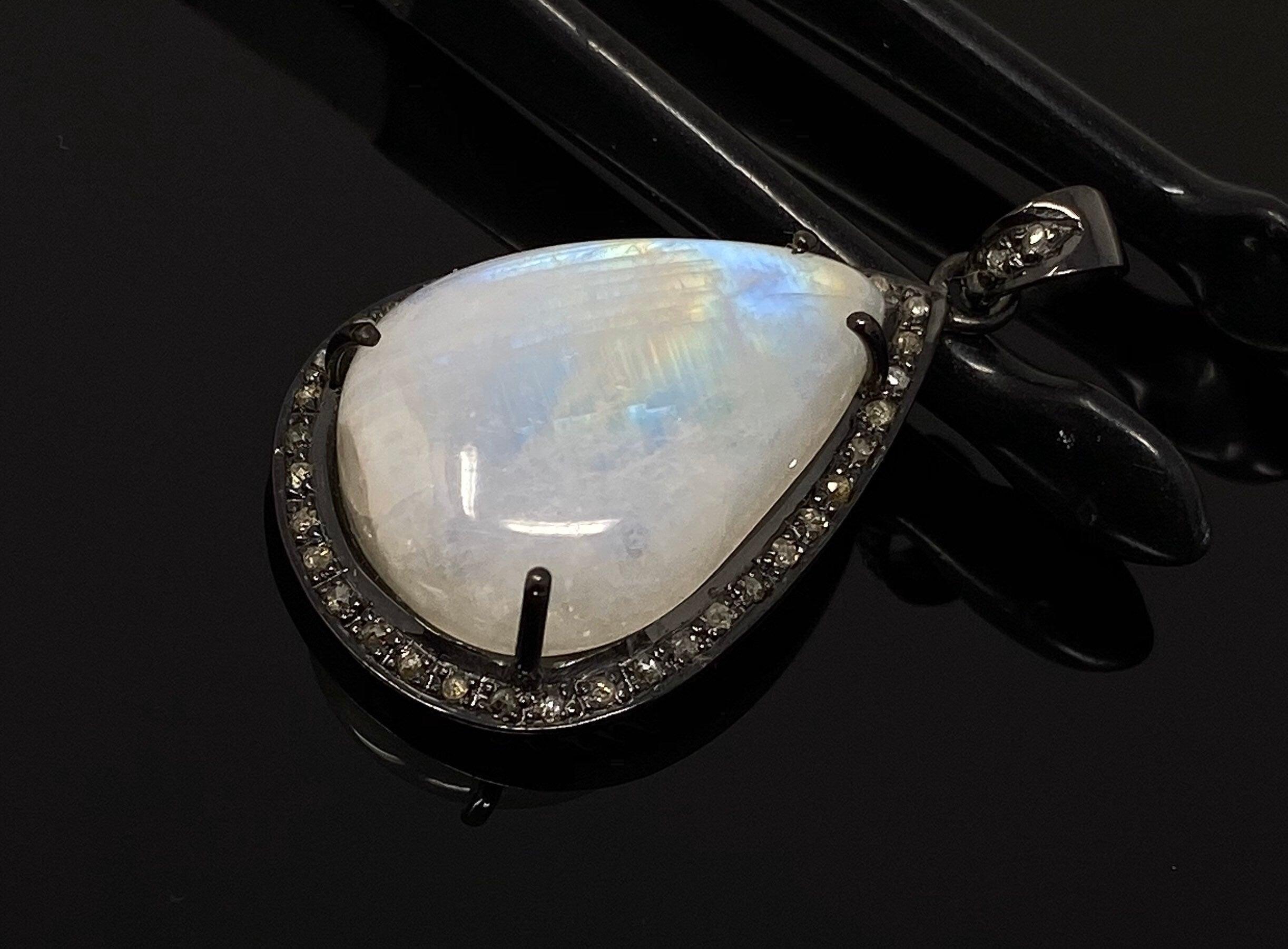 Moonstone Pendant, Gemstone Pendant, Diamond Pendant, Pave Diamond - VirtuousWares:Global