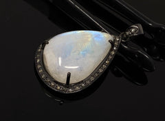 Moonstone Pendant, Gemstone Pendant, Diamond Pendant, Pave Diamond - VirtuousWares:Global