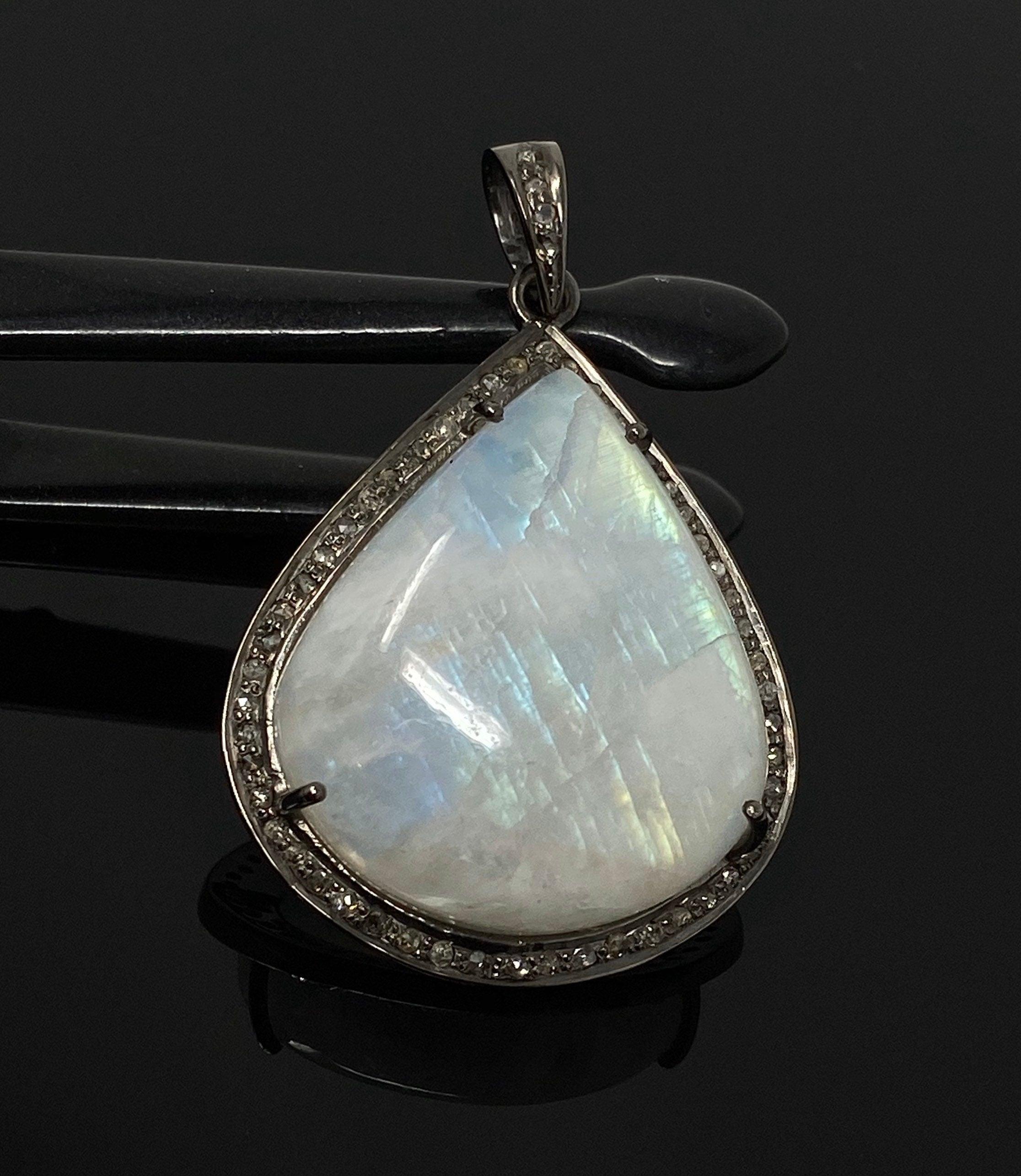 Moonstone Pendant, Gemstone Pendant, Diamond Pendant, Pave Diamond - VirtuousWares:Global