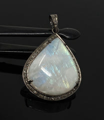 Moonstone Pendant, Gemstone Pendant, Diamond Pendant, Pave Diamond - VirtuousWares:Global