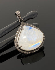 Moonstone Pendant, Gemstone Pendant, Diamond Pendant, Pave Diamond - VirtuousWares:Global