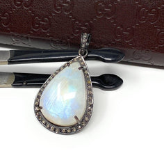 Moonstone Pendant, Gemstone Pendant, Diamond Pendant, Pave Diamond - VirtuousWares:Global