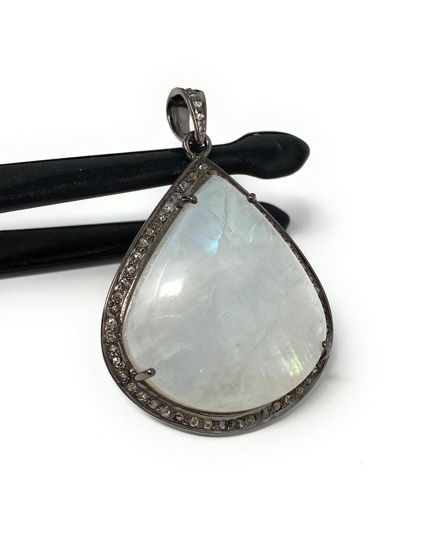 Moonstone Pendant, Gemstone Pendant, Diamond Pendant, Pave Diamond - VirtuousWares:Global