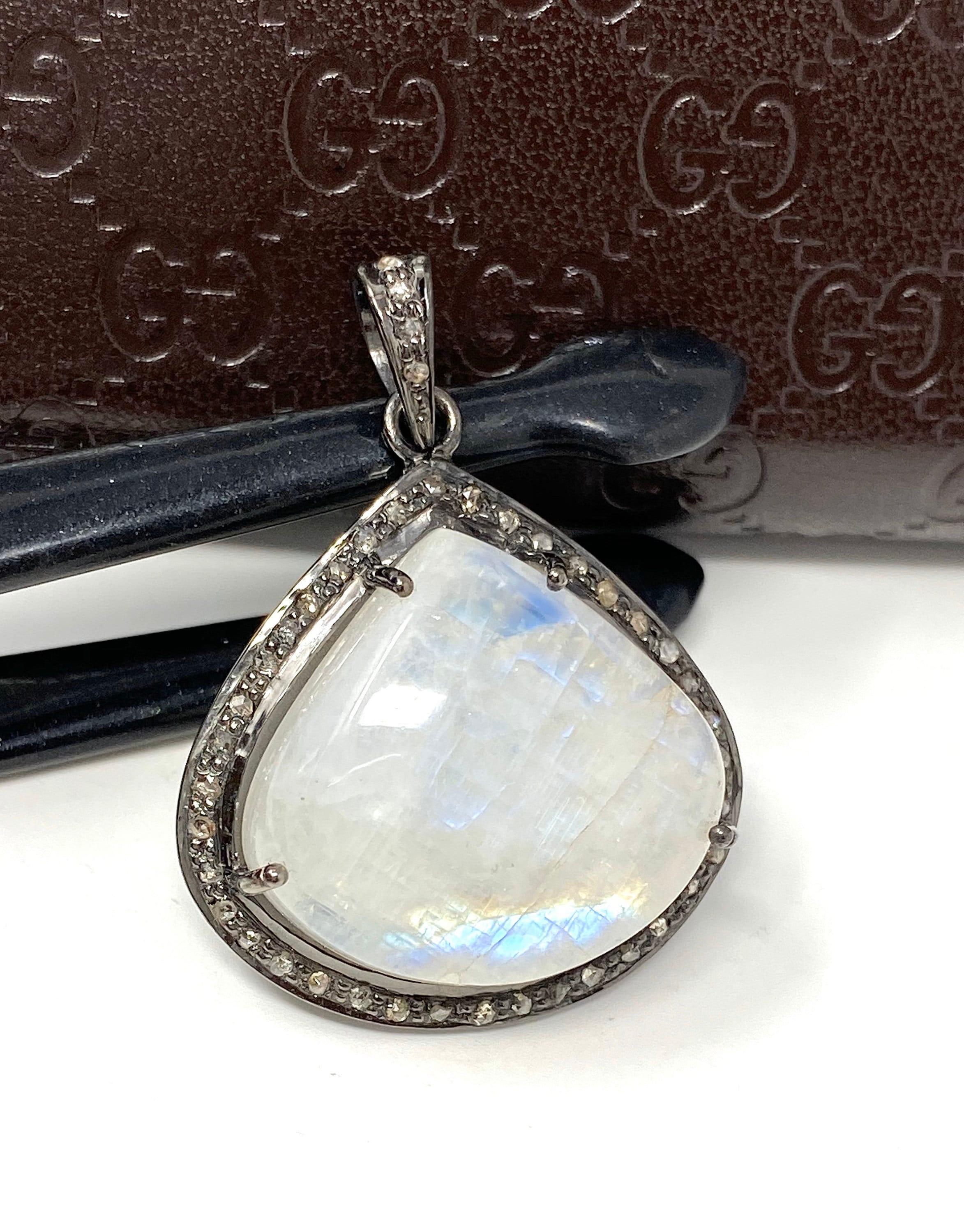 Moonstone Pendant, Gemstone Pendant, Diamond Pendant, Pave Diamond - VirtuousWares:Global
