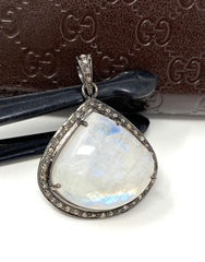 Moonstone Pendant, Gemstone Pendant, Diamond Pendant, Pave Diamond - VirtuousWares:Global