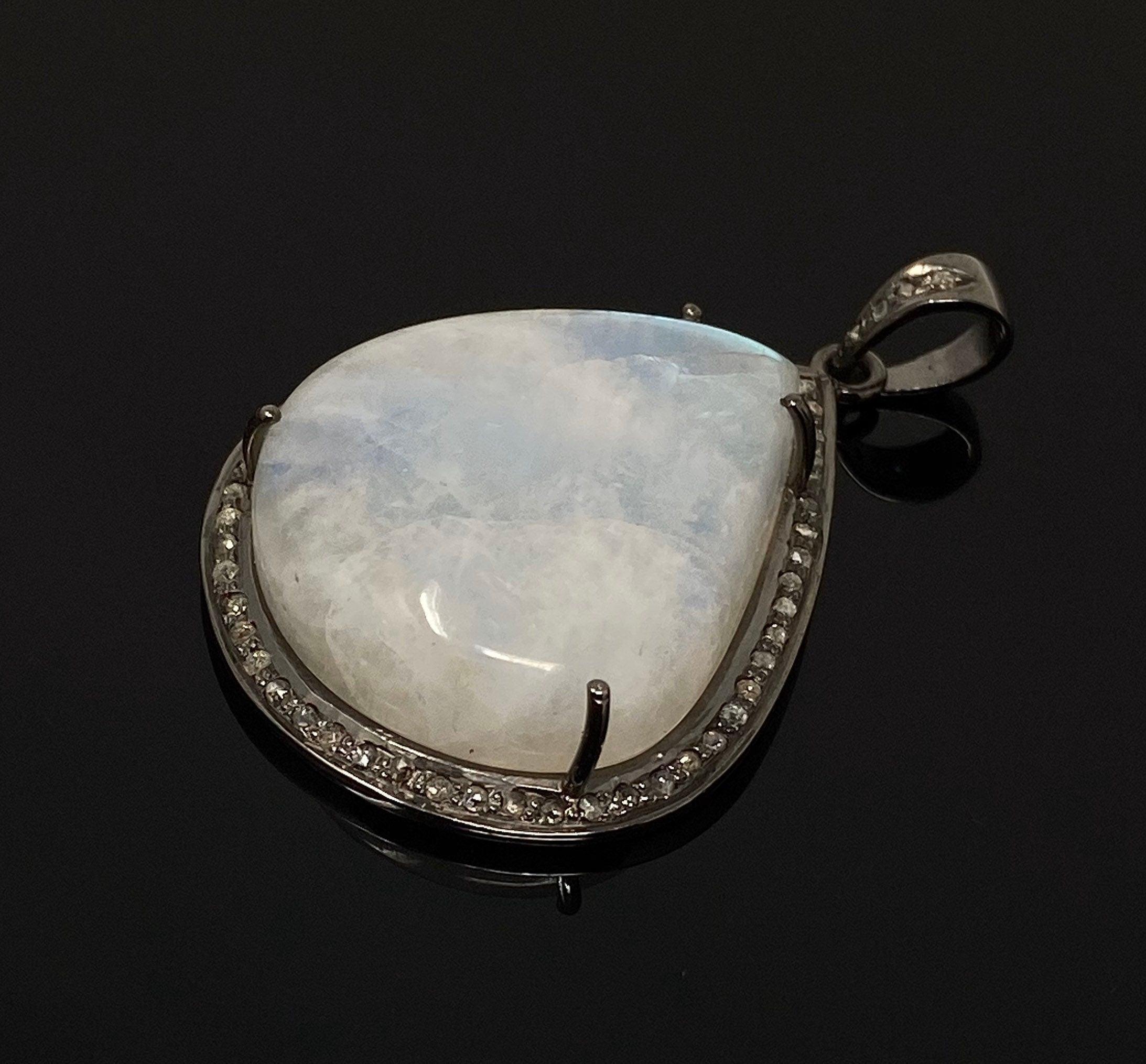 Moonstone Pendant, Gemstone Pendant, Diamond Pendant, Pave Diamond - VirtuousWares:Global