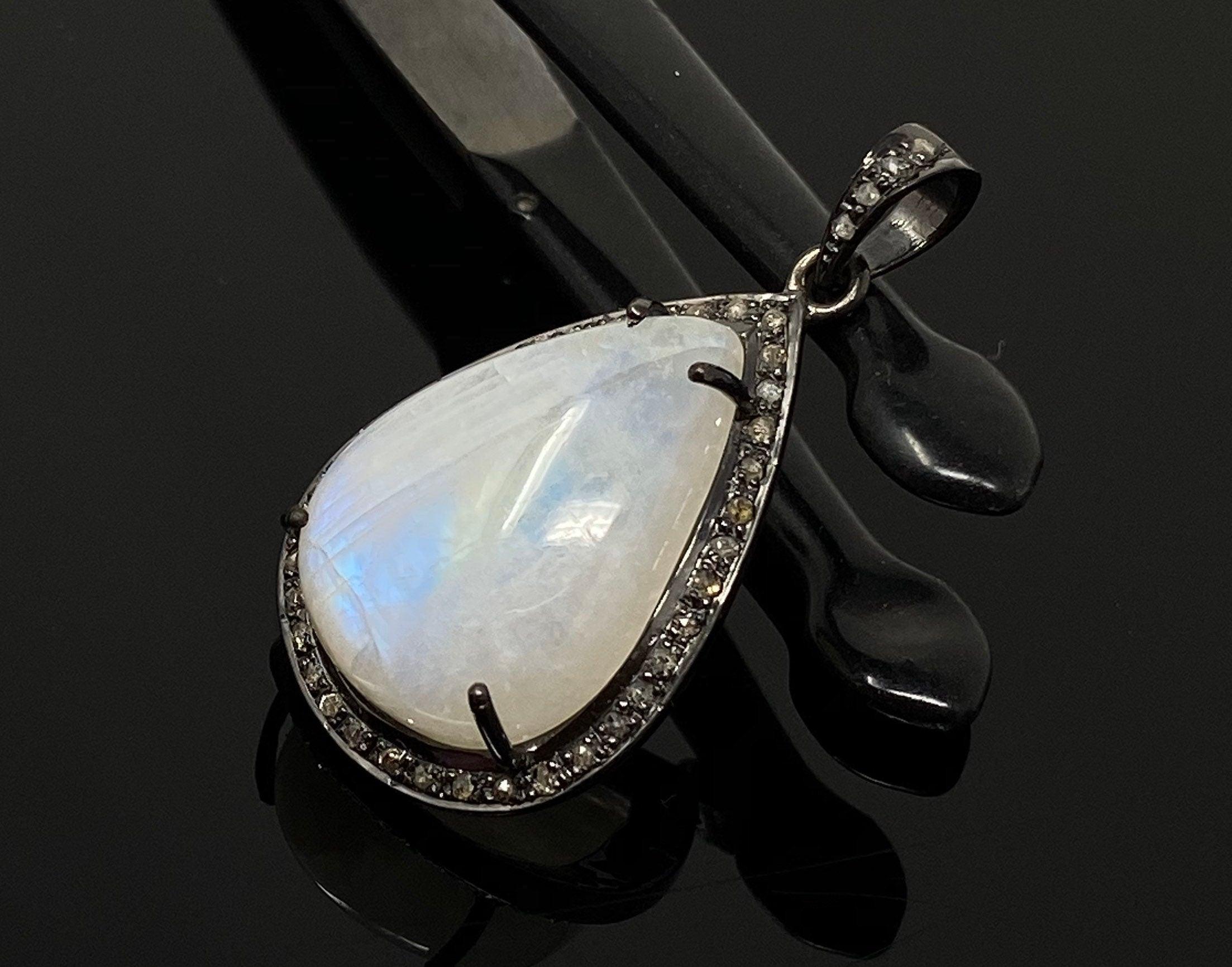 Moonstone Pendant, Gemstone Pendant, Diamond Pendant, Pave Diamond - VirtuousWares:Global