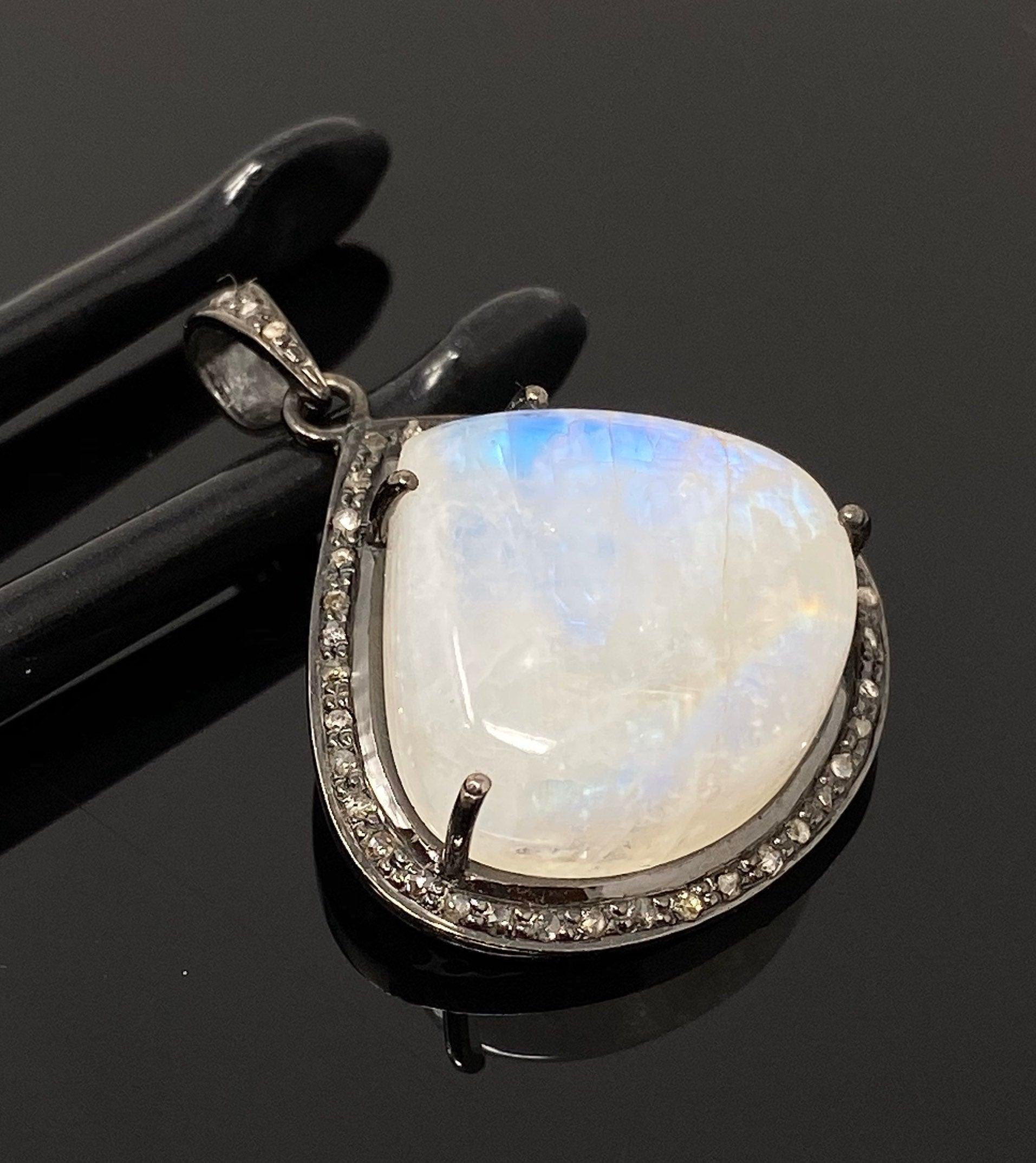 Moonstone Pendant, Gemstone Pendant, Diamond Pendant, Pave Diamond - VirtuousWares:Global