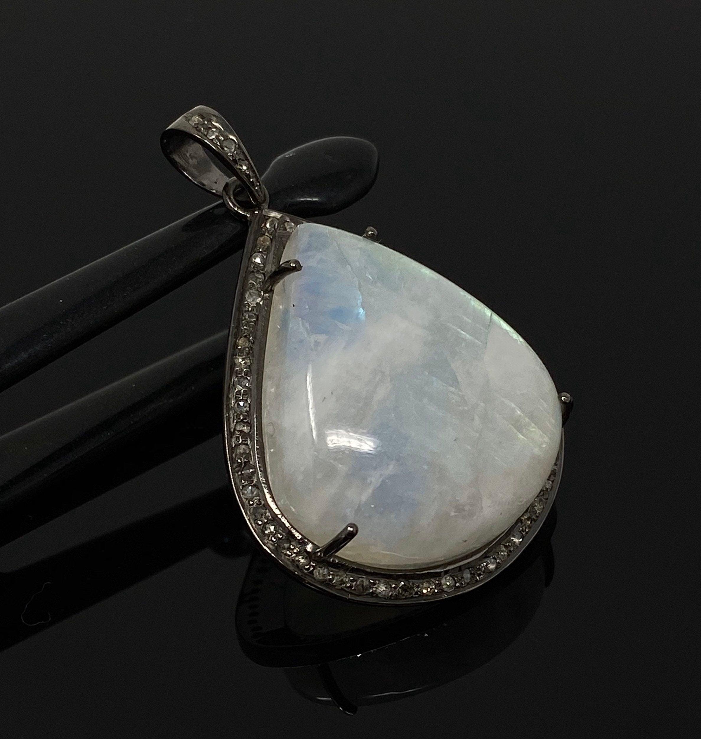Moonstone Pendant, Gemstone Pendant, Diamond Pendant, Pave Diamond - VirtuousWares:Global
