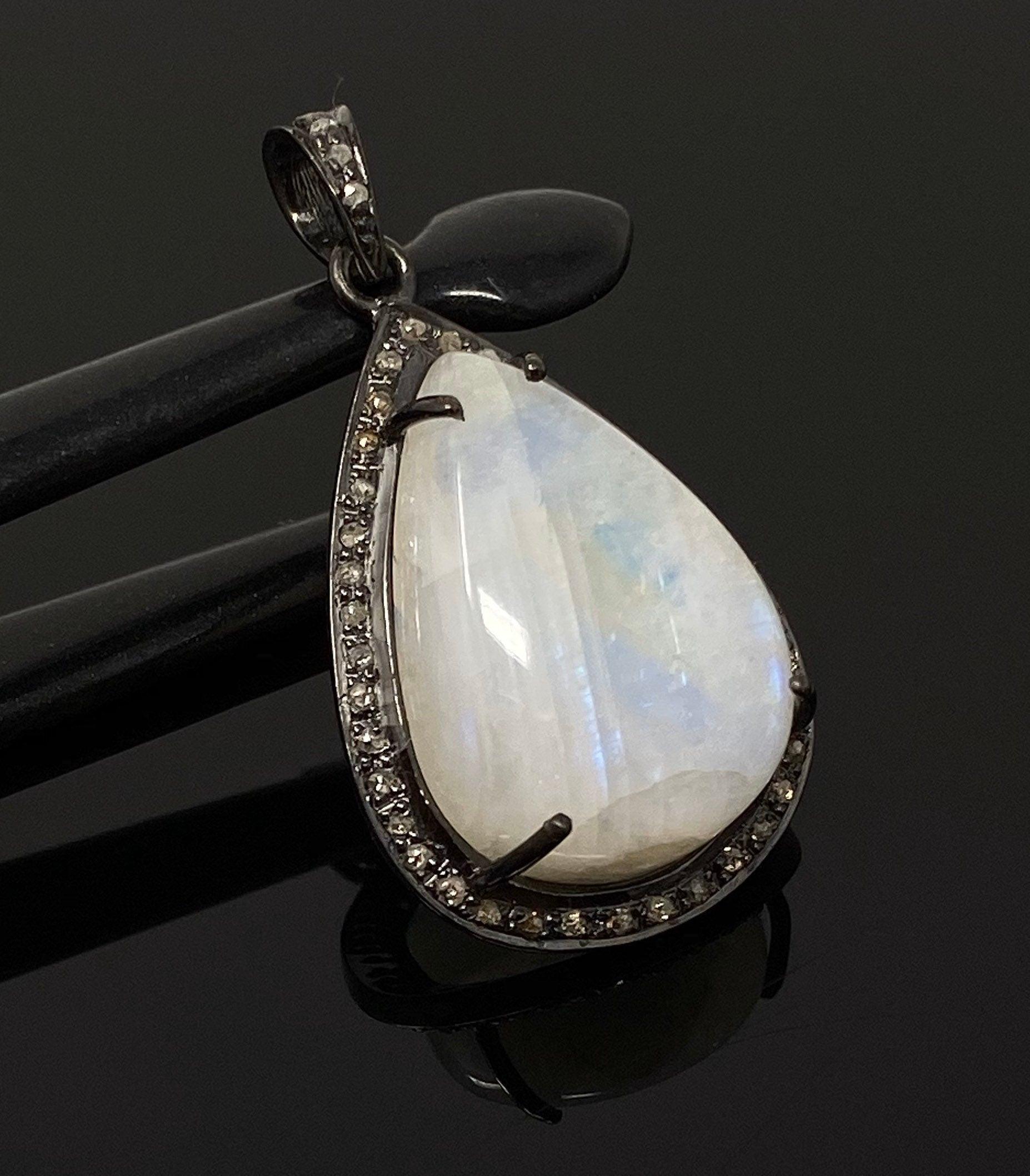 Moonstone Pendant, Gemstone Pendant, Diamond Pendant, Pave Diamond - VirtuousWares:Global