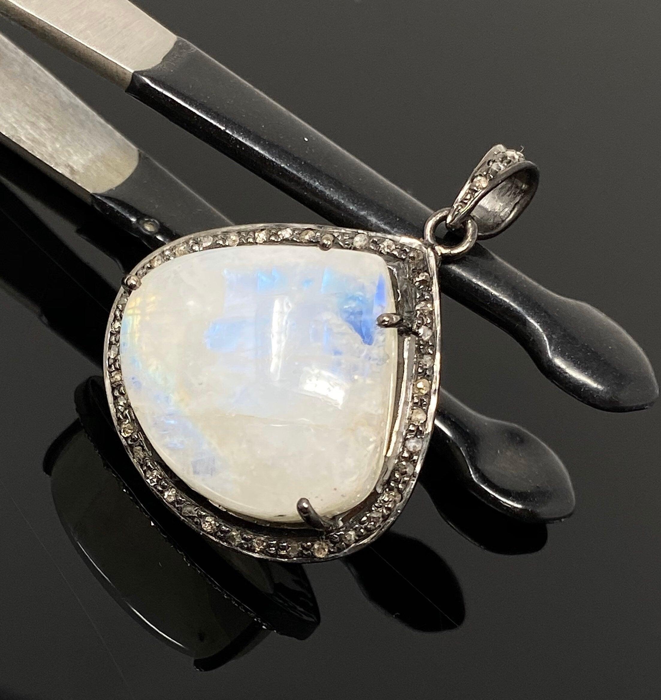 Moonstone Pendant, Gemstone Pendant, Diamond Pendant, Pave Diamond - VirtuousWares:Global