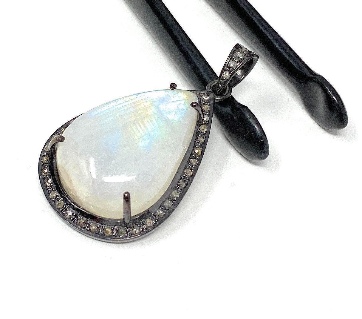 Moonstone Pendant, Gemstone Pendant, Diamond Pendant, Pave Diamond - VirtuousWares:Global