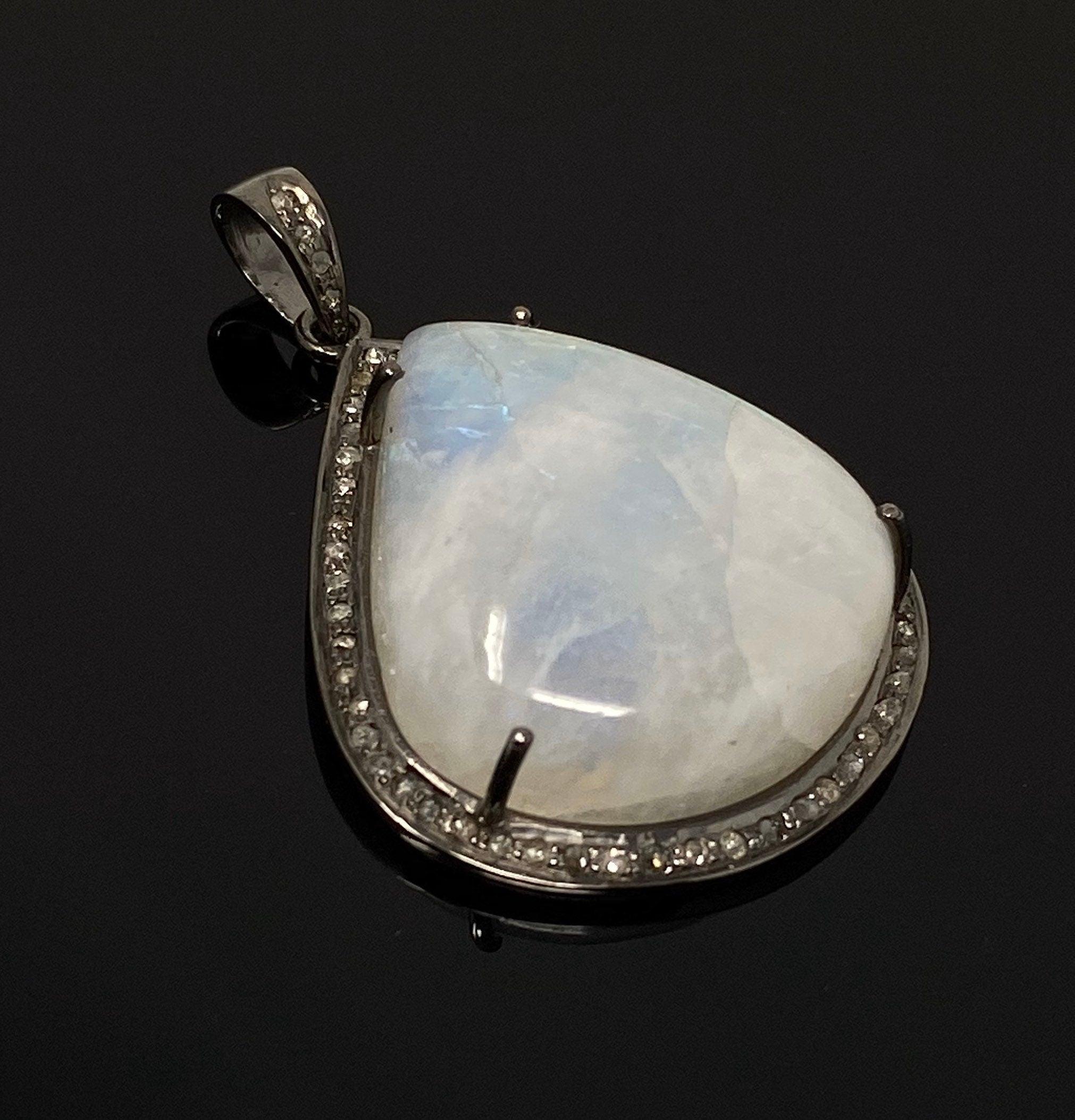 Moonstone Pendant, Gemstone Pendant, Diamond Pendant, Pave Diamond - VirtuousWares:Global