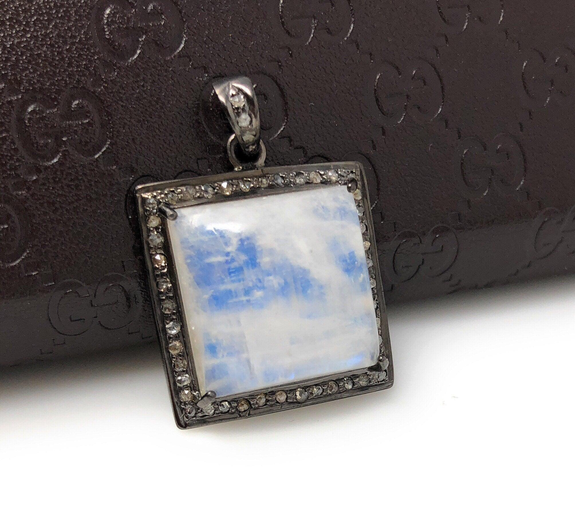 Moonstone Pendant, Gemstone Pendant, Diamond Pendant, Silver Pendant, - VirtuousWares:Global