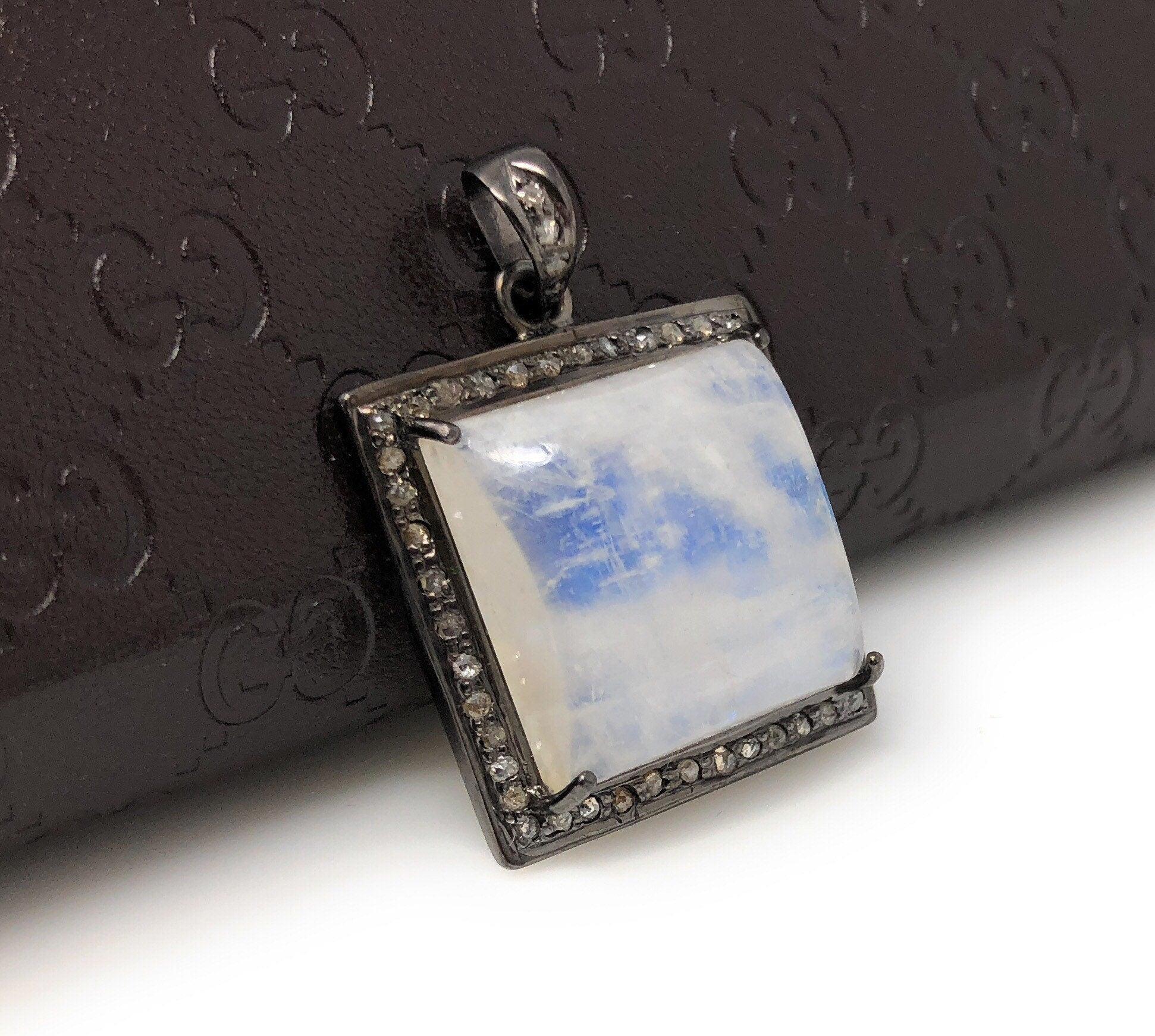 Moonstone Pendant, Gemstone Pendant, Diamond Pendant, Silver Pendant, - VirtuousWares:Global