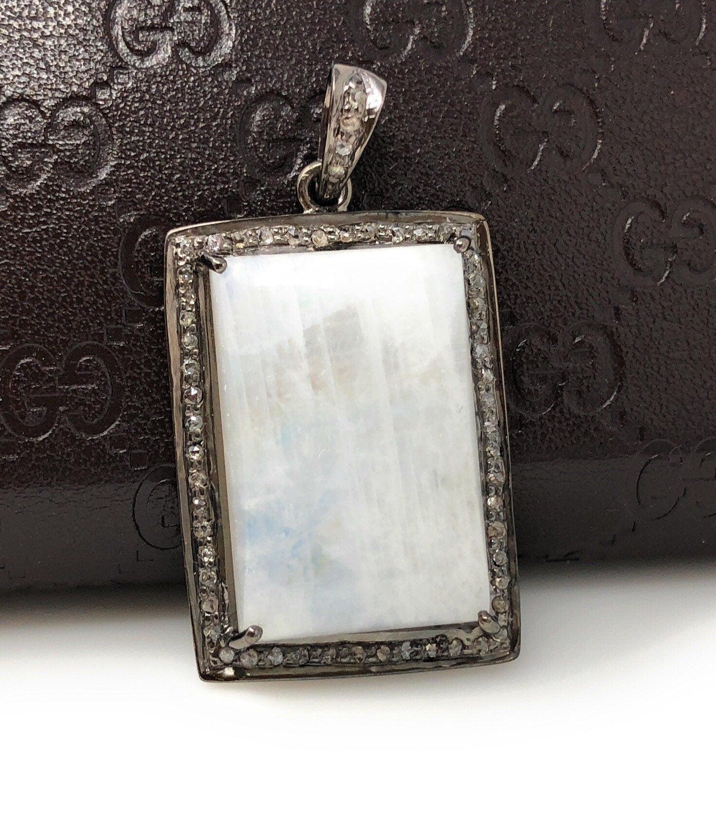 Moonstone Pendant, Gemstone Pendant, Diamond Pendant, Silver Pendant, - VirtuousWares:Global